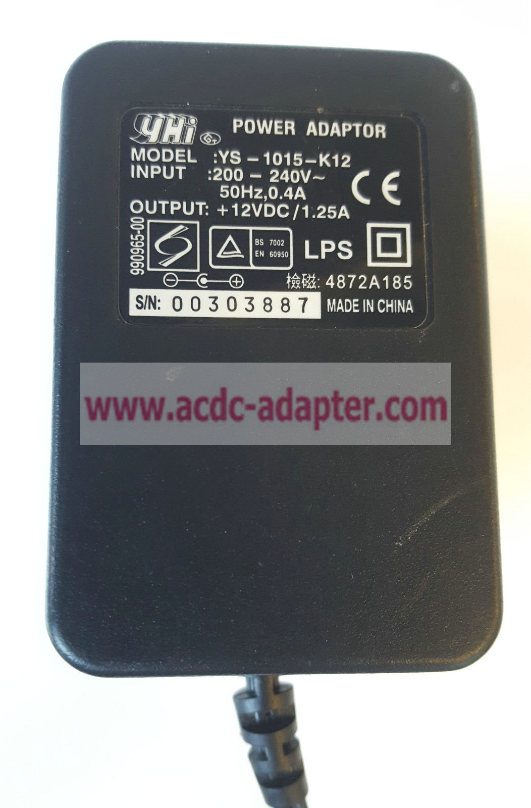 New YHI YS-1015-K12S 4872A185 AC/DC POWER SUPPLY ADAPTER 12V 1.25A PLUG - Click Image to Close